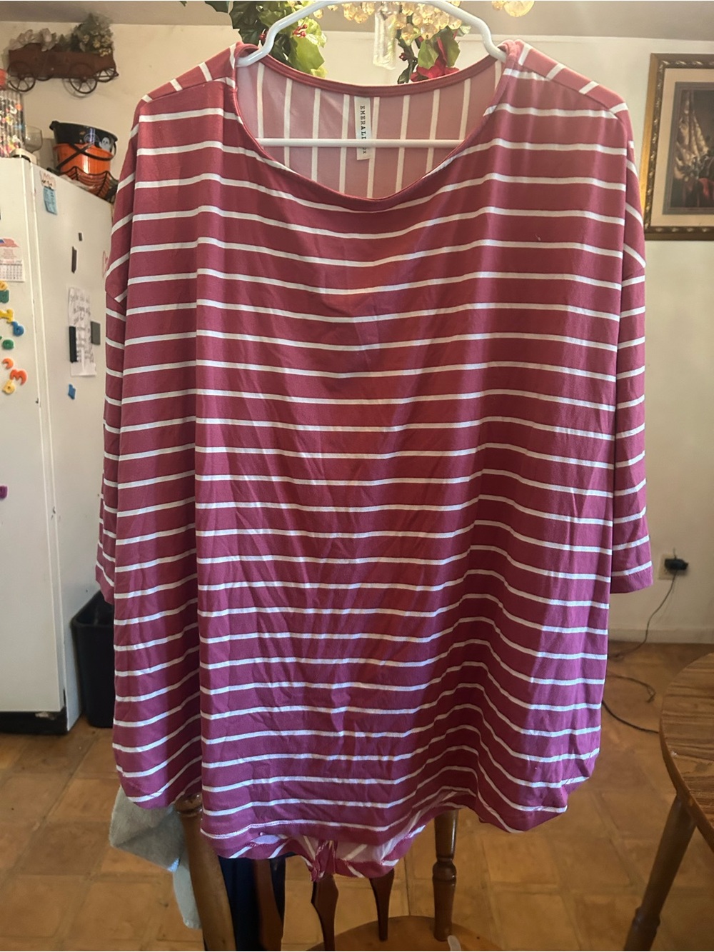 Emerald Mauve Pink & White Striped Long Sleeve Crewneck